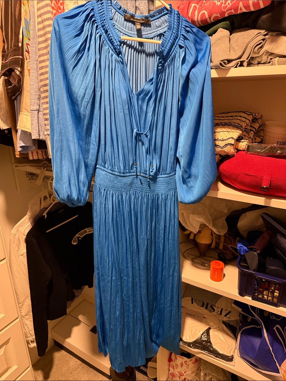 White House Black Market Blue Pleated Midi Dress